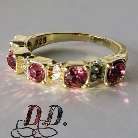 Red Ruby & Clear White Baguette Diamond Ring on 925 Silver - Women's - Picture 5 of 8